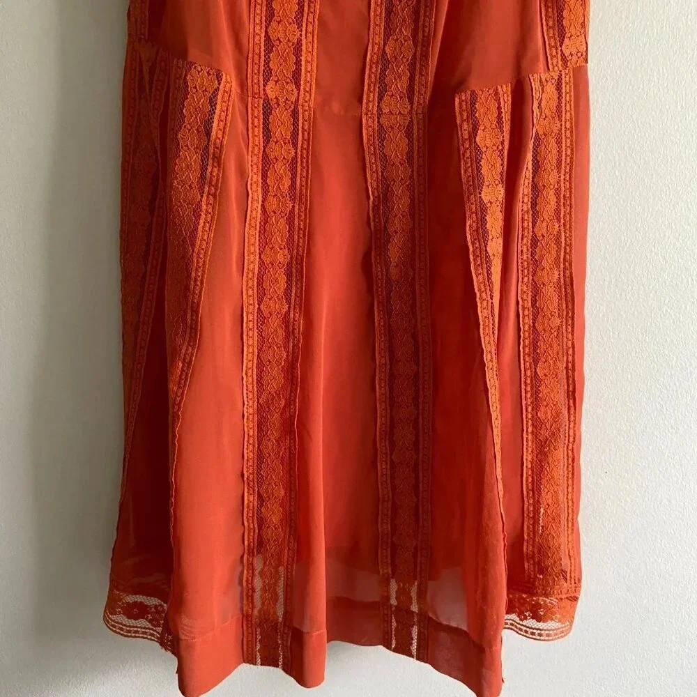FREE People Orange Lace  Sleeveless Shift Boho Mini Dress Size XS - Picture 8 of 13